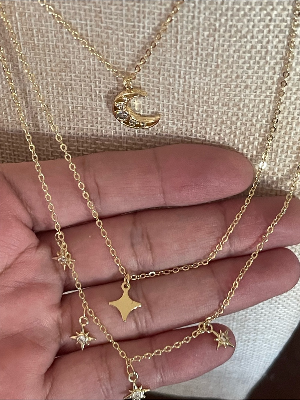 Gold Crescent Moon & Star Layered Necklace
